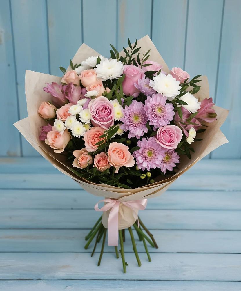 Букет цветов из: Хризантемы, Розы и Альстромерии в Ломинцевский