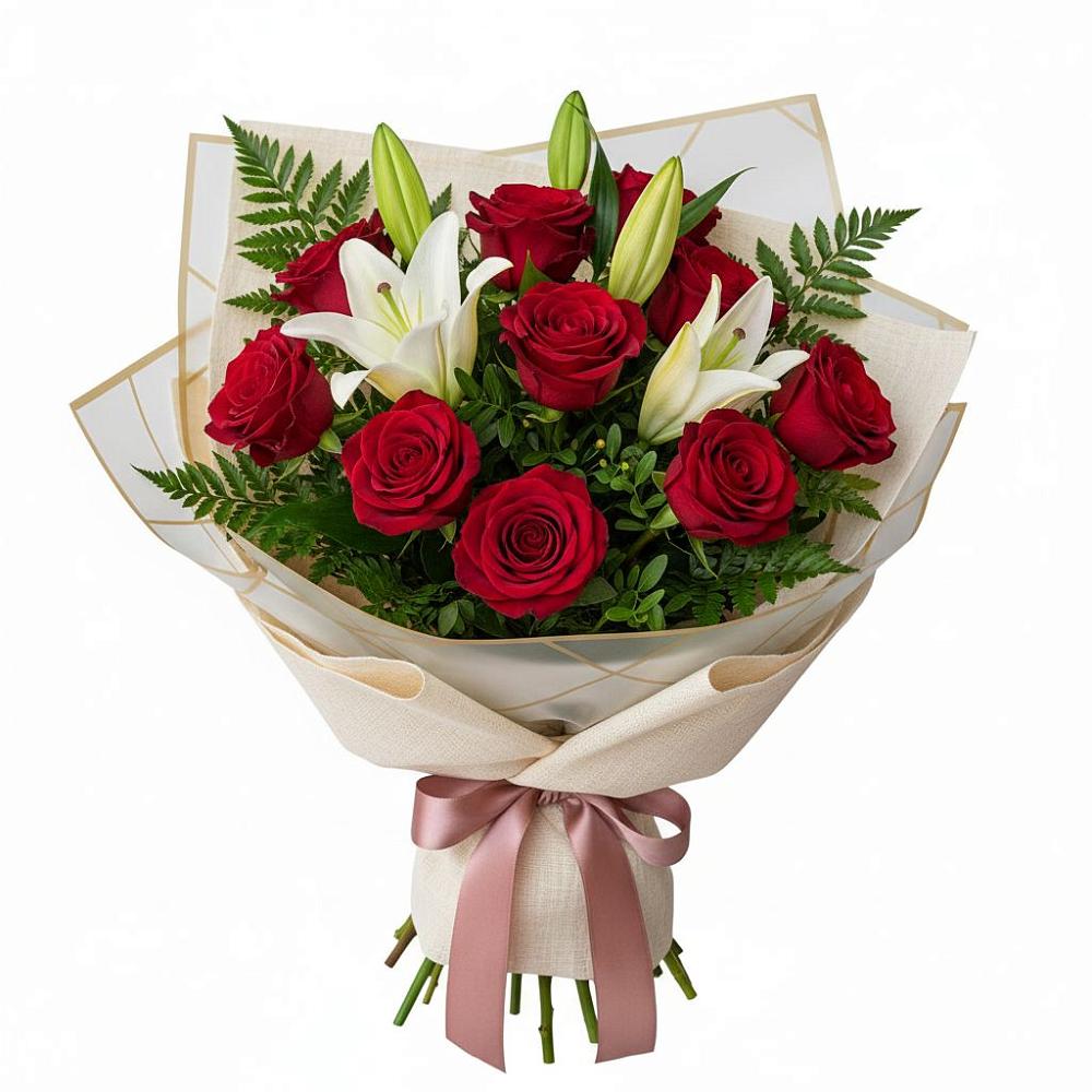 Букет цветов из: Лилии и Розы в Ломинцевский