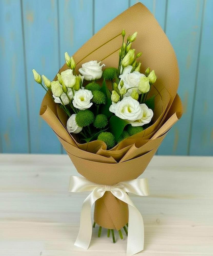 Букет цветов из: Хризантемы и Лизиантусы в Ломинцевский