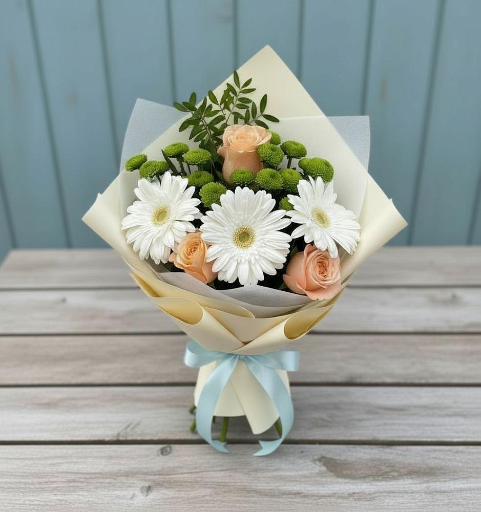 Букет цветов из: Герберы, Розы и Хризантемы в Ломинцевский