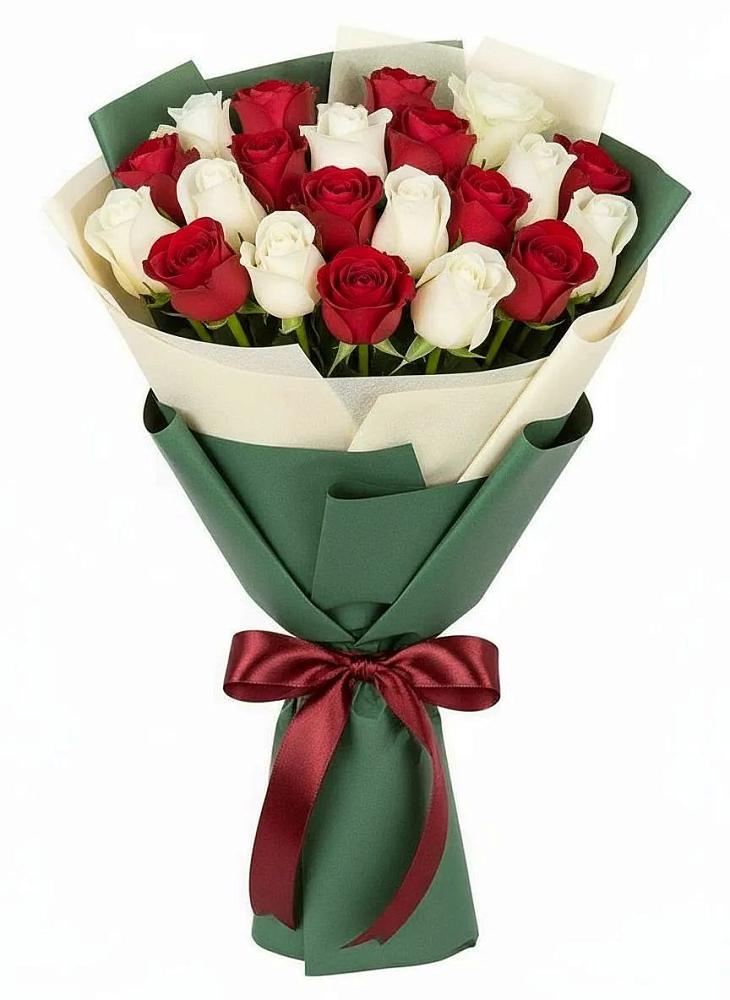 Букет Микс из красных и белых роз в Ломинцевский