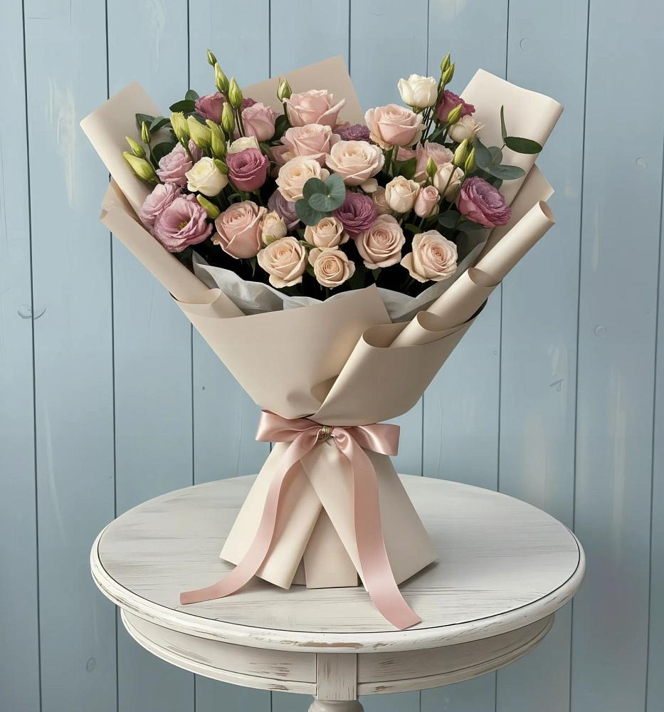 Букет цветов из: Розы и Лизиантусы в Ломинцевский