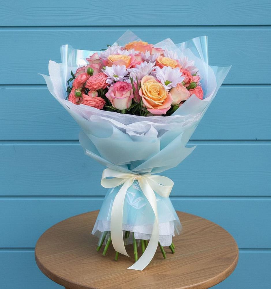 Букет цветов из: Хризантемы и Розы в Ломинцевский