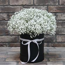 Цветочная композиция из Гипсофила в шляпной коробке в Ломинцевский